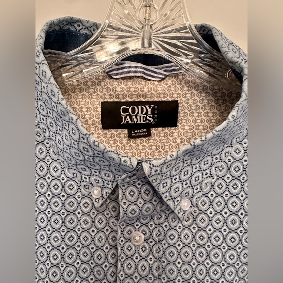 Cody James Core Men’s Button Down Shirt | Blue Geometric Print | Size Large - Picture 5 of 7